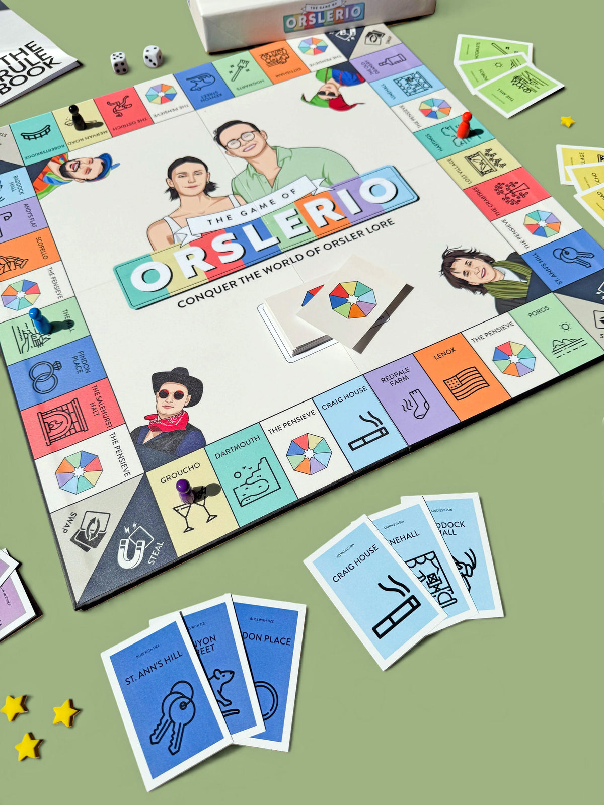 The Game Of You personalised photo board game with cards on a sage green background
